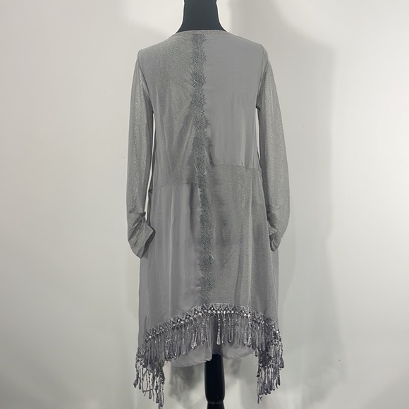 Pretty Angel Tunic,Dress,Fringe details,Sheer, Long Sleeve,Gray, Small,NWT - Picture 3 of 13
